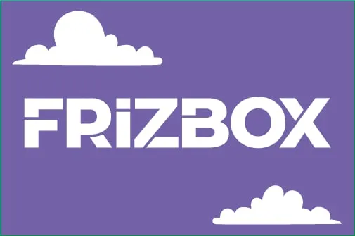 Le logo Frizbox en blanc sur fond violet