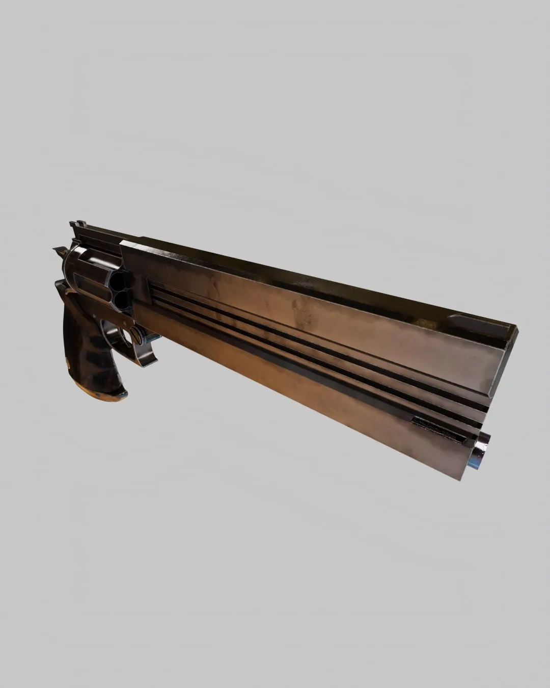 Le revolver vu de trois quarts arrière, sur fond neutre