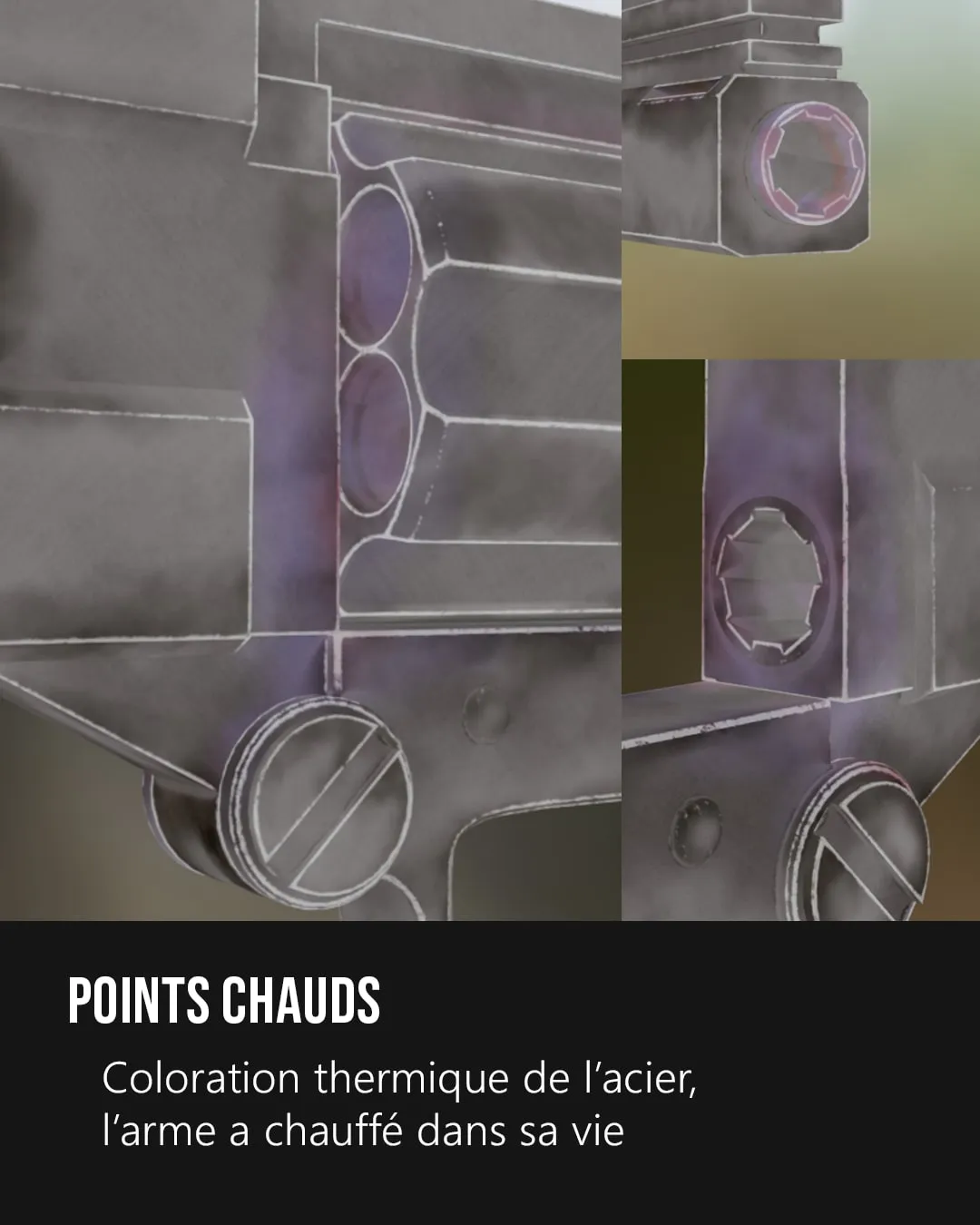 Le barillet et le canon annotés, coloration thermique de l'acier