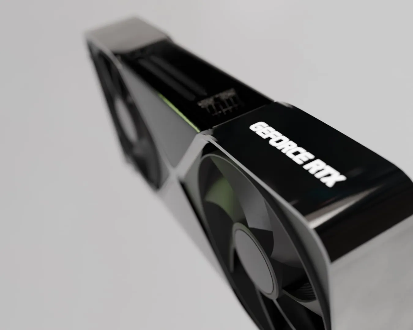 Gros plan sur le logo GeForce RTX, profondeur de champ très courte