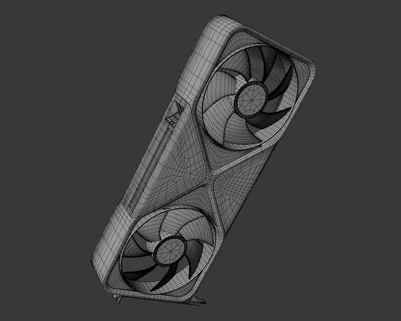 La carte en wireframe, chaque pale de ventilateur et chaque ailette modélisées