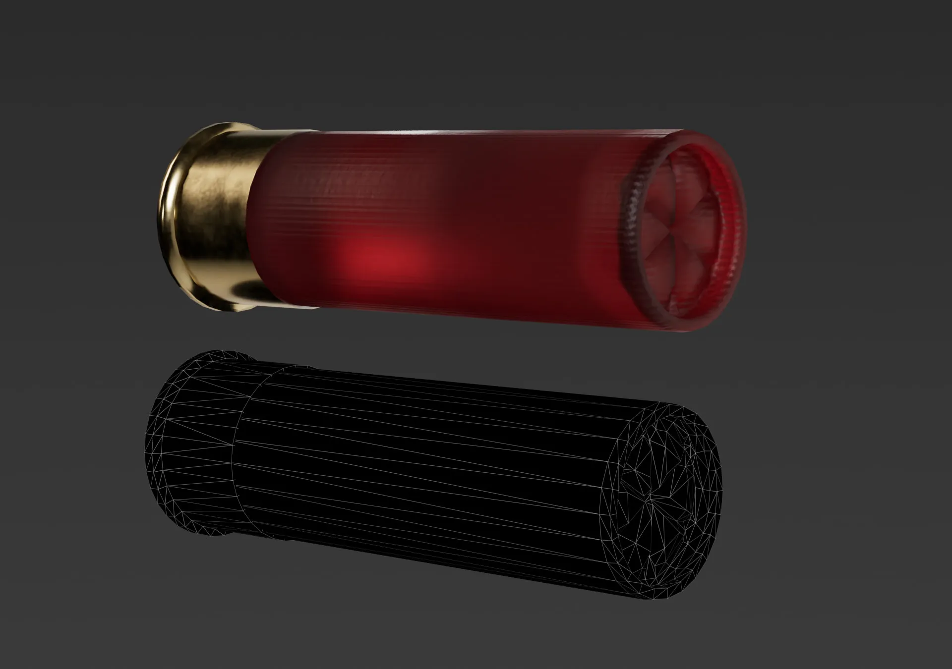 La cartouche rouge en rendu et en wireframe